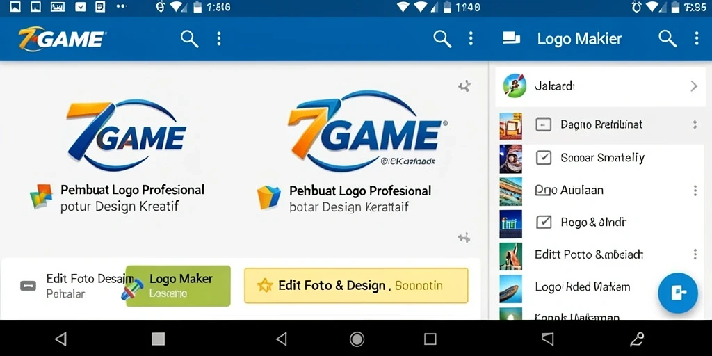 Antarmuka pengguna 7GAME untuk penciptaan logo profesional.