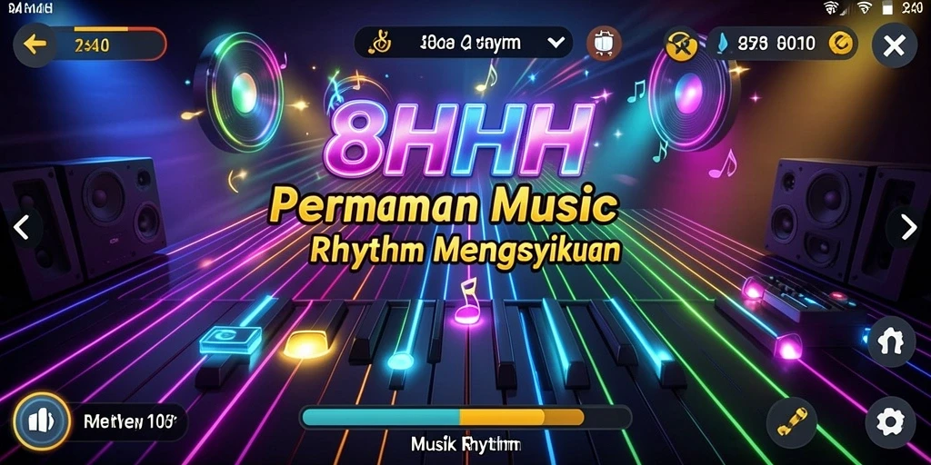 Tampilan antarmuka interaktif dari 8HHH dalam permainan Musik Rhythm.