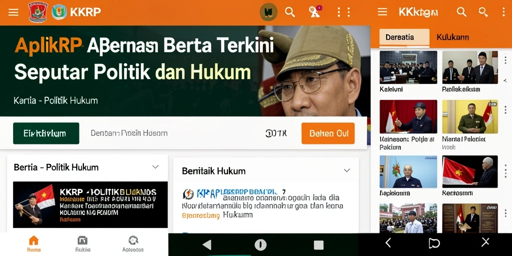 Antarmuka aplikasi KKRP menampilkan berita politik dan hukum terbaru.