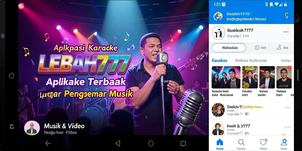 Antarmuka aplikasi LEBAH777 dengan fitur karaoke yang menarik.