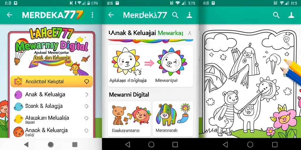 Tampilan antarmuka <strong>MERDEKA777</strong> dengan pilihan gambar mewarnai yang beragam.