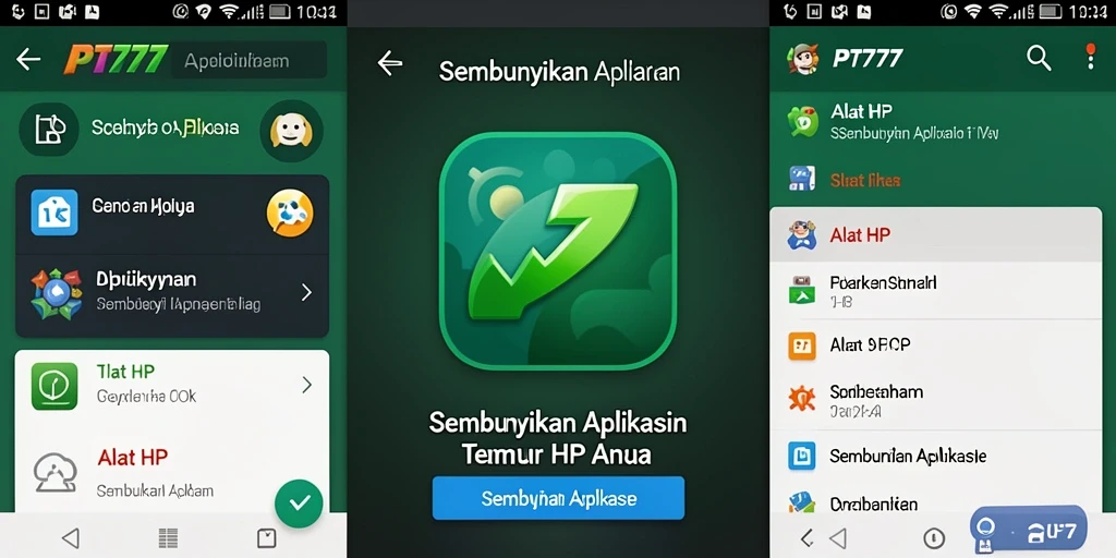 Antarmuka PT777 yang sederhana dan berfungsi untuk menyembunyikan aplikasi.