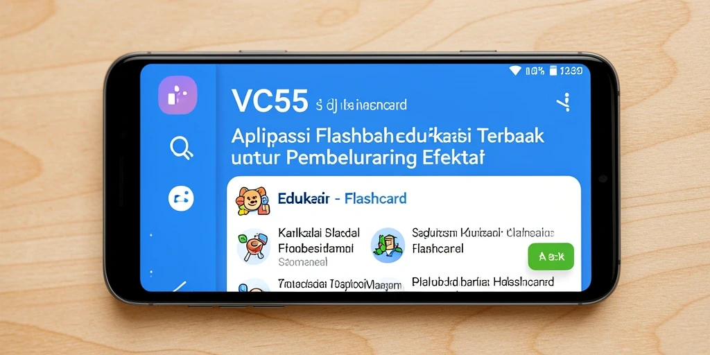 Tampilan antarmuka aplikasi VC55 yang menarik untuk belajar flashcard.